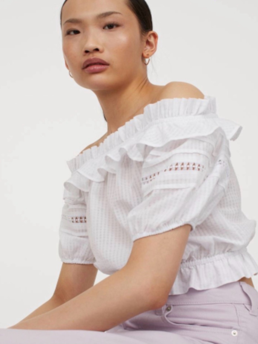 Divided by H&M White Off-the-Shoulder Ruffle Cotton Top - Picture 2 of 6